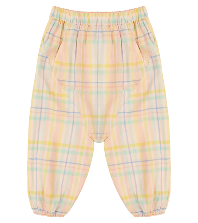 The Animals Observatory Kids' Buffalo Checked Cotton Pants In Pink