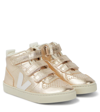 Veja V-10 Mid Metallic Leather Sneakers In Platine White