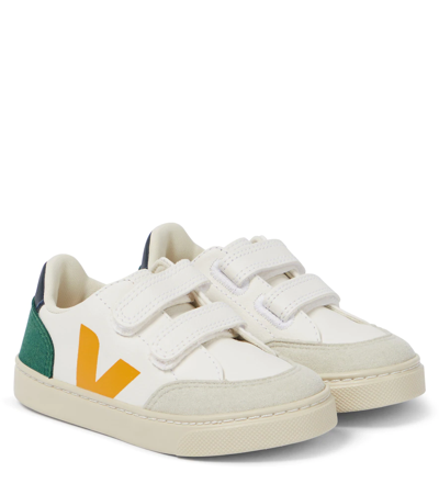 Veja Kids' V-12 Leather Sneakers In Extra-white Multico-brittaby