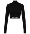 Palm Angels Logo-underband Mock-neck Crop Top In Black White