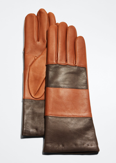 Agnelle Bicolor Stripe Leather Gloves In Toscana/moka