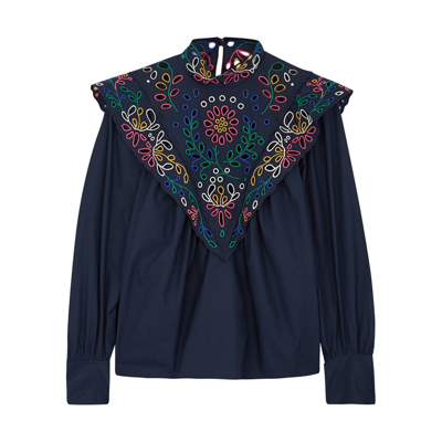 Chloé + Net Sustain Ruffled Broderie Anglaise Cotton-poplin Blouse In Navy