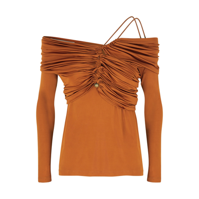 Palmer Harding Reunion Rust Off-the-shoulder Jersey Top In Copper