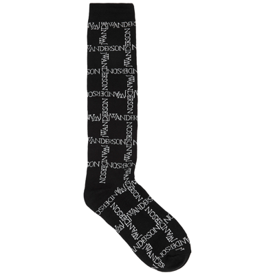 Jw Anderson Black Logo-intarsia Stretch-cotton Socks