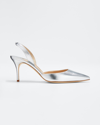 Manolo Blahnik Carolyne Metallic Leather Mid-heel Slingback Pumps In Silver