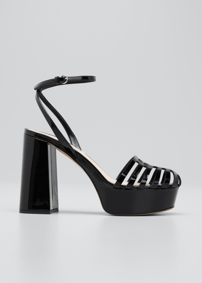 Miu Miu Women's Patent Leather Block-heel Sandals In Black