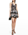 DRESS THE POPULATION FLORAL EMBROIDERED TIERED MINI DRESS