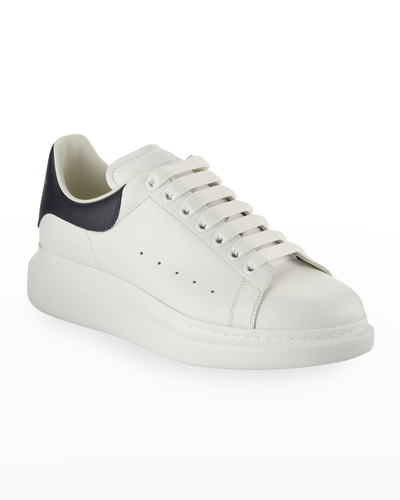 Alexander Mcqueen Men's Bicolor Leather Low-top Sneakers In White/navy