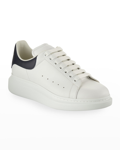 Alexander Mcqueen Men's Bicolor Leather Low-top Trainers In White/navy