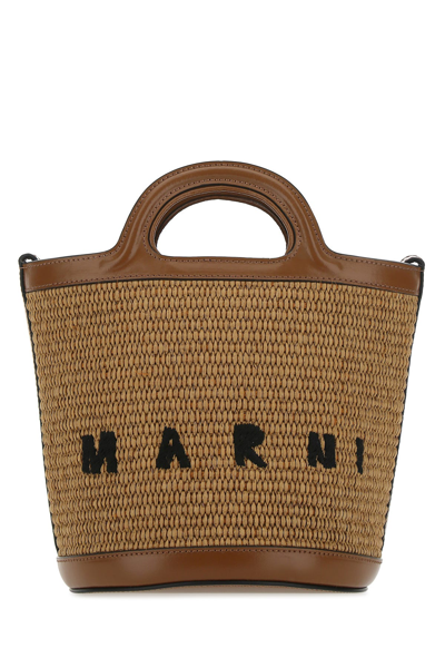 Marni Two-tone Leather And Raffia Tropicalia Bucket Bag  Nd  Donna Tu In Beige