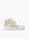 Chloé Lauren Scalloped Leather-trimmed Lace High-top Sneakers In Mild Beige