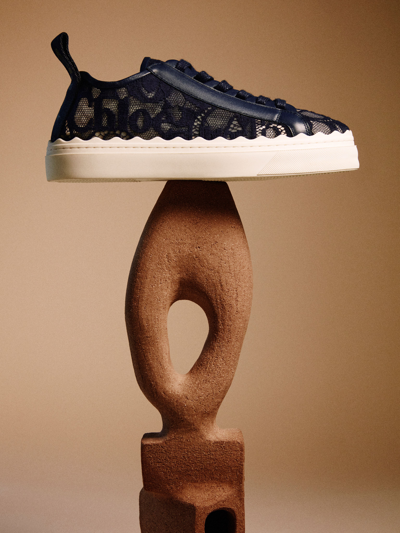 Chloé Lauren Logo Lace Low-top Sneakers In Blue