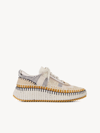 Chloé Nama Embroidered Suede And Recycled-mesh Sneakers In Beige