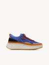 Chloé Nama Embroidered Suede And Recycled-mesh Sneakers In Bleu