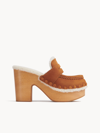 Chloé Joy Suede Block-heel Clogs In Orange
