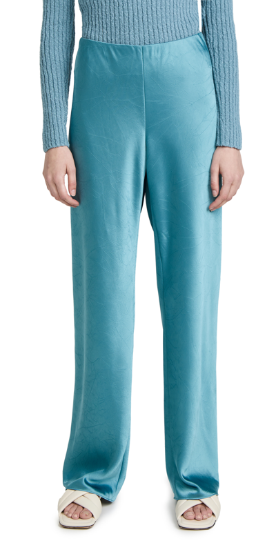 Vince Satin High-rise Wide-leg Bias Pants In Deep Lagoon