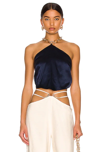 Cult Gaia Olivine Embellished Silk Halterneck Top In Navy,pink