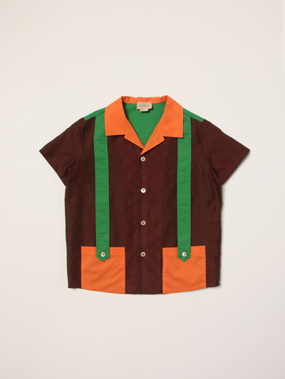 Gucci Kids' Children's Gg Cotton Jacquard Shirt In 棕色