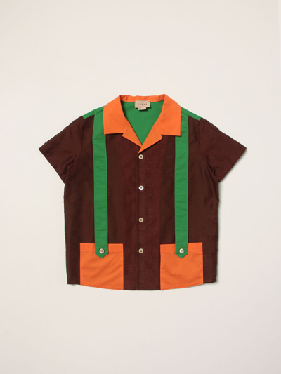Gucci Children's Gg Cotton Jacquard Shirt In Brown