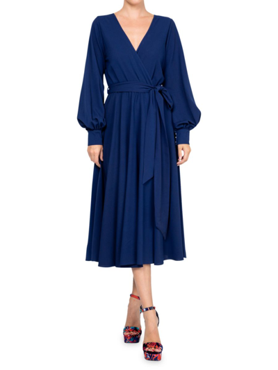 Meghan La Women's Lilypad Solid-hued Midi Wrap Dress In Navy