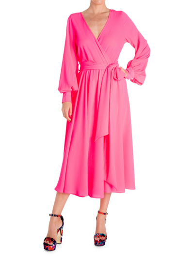 Meghan La Women's Lilypad Surplice Midi Dress In Neon Pink