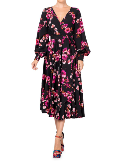 Meghan La Lilypad Midi Dress In Purple Black Floral