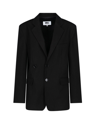 Mm6 Maison Margiela Woman Blazer Black Size 6 Polyester, Virgin Wool, Elastane, Cotton