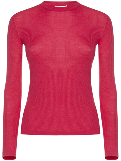 Saint Laurent Ribbed Knit Jumper In Fucsia