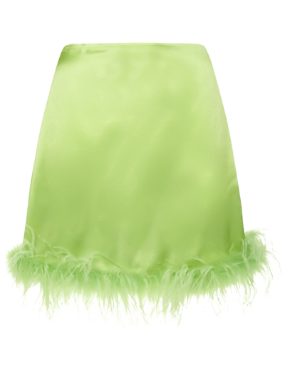 Verguenza Silk Satin Mini Skirt With Feathers In Green