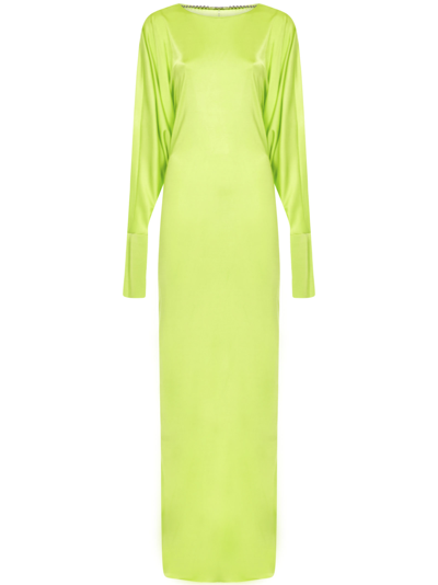 Attico Ophelia Open-back Neon Satin-jersey Maxi Dress In Green