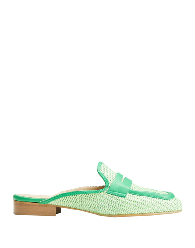 8 By Yoox Woven Raffia Penny Mules Woman Mules & Clogs Light Green Size 8 Polyethylene, Nylon, Soft