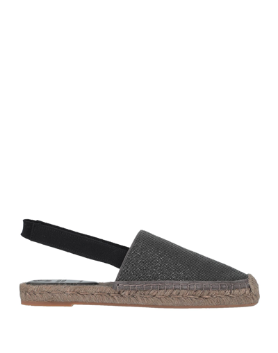 Brunello Cucinelli Woman Espadrilles Lead Size 7 Leather, Textile Fibers In Grey