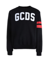 Gcds Crew Neck Sweater With Bold Logo And Striped Accents In Black