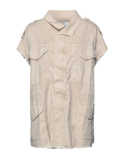 People (+)  Woman Denim Shirt Beige Size S Linen, Cotton, Elastane