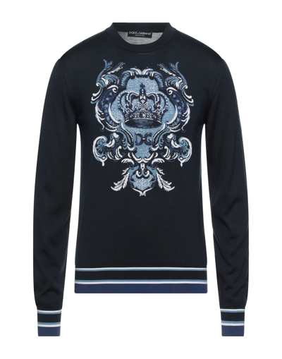 Dolce & Gabbana Round-neck Silk Sweater With Intarsia And Dg Logo In Black