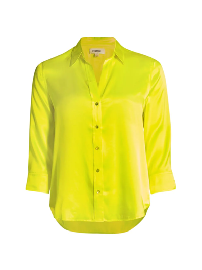 L Agence Dani Three-quarter Sleeve Silk Blouse In Chartreuse