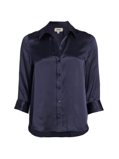 L Agence Dani Three-quarter Sleeve Silk Blouse In Midnight