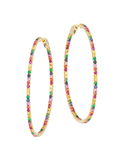 Saks Fifth Avenue Women's 14k Yellow Gold & Rainbow Sapphire Inside-out Hoop Earrings