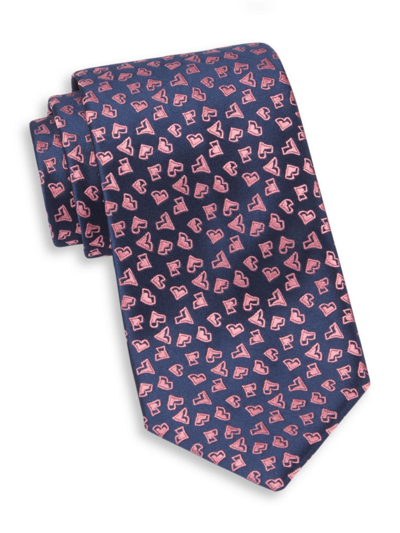 Charvet Neat V Silk Tie In Navy Pink