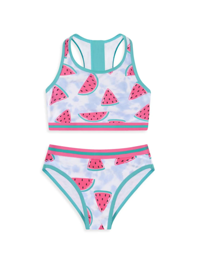 Andy & Evan Kids' Girl's Watermelon Tie-dye Two-piece Swimsuit Set In Blue Watermelon