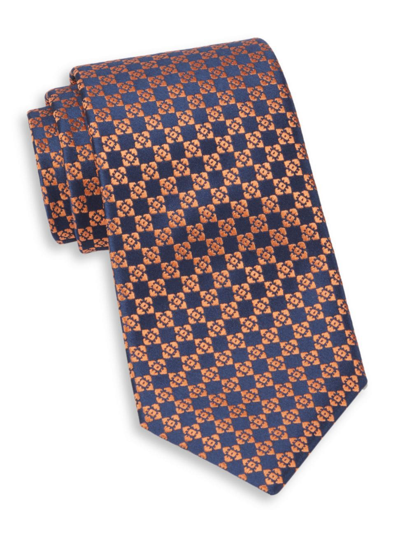 Charvet Neat Diamond Geo Silk Tie In Navy Orange