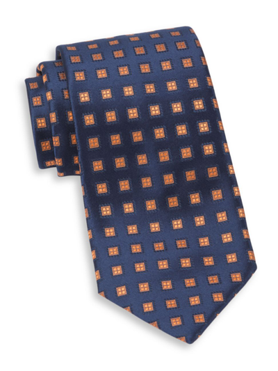 Charvet Neat Diamond Silk Tie In Navy Orange