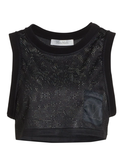 Max Mara Lacca Cropped Mesh Tank Top In Black