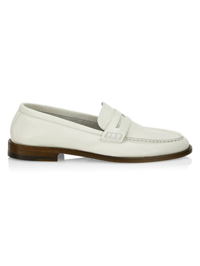 Manolo Blahnik Perry Full-grain Leather Penny Loafers In White