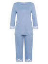 Hanro Moments Cropped  Knit Pajama Set In Blue Moon