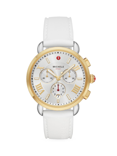Michele Women's Sport Sail Two-tone Stainless Steel & Silicone Chronograph Watch In Silver/white