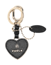 FURLA FURLA FURLA MAGNOLIA KEYRING HEART - METALLO+ARES WOMAN KEY RING BLACK SIZE - METAL, SOFT LEATHER