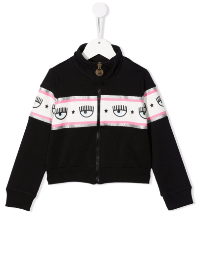 Chiara Ferragni Kids' Logomania Cotton Sweatshirt Hoodie In Black