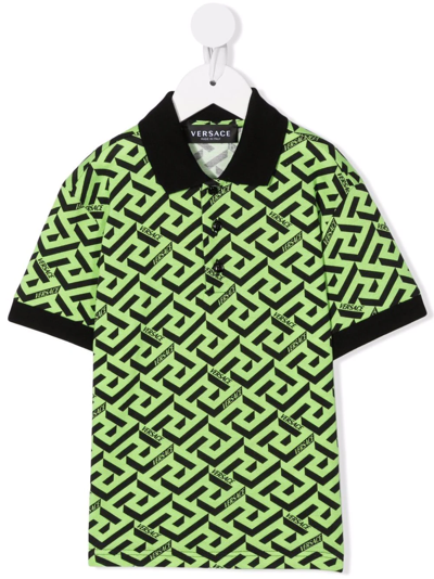 Versace Kids' 希腊风图案印花polo衫 In Green