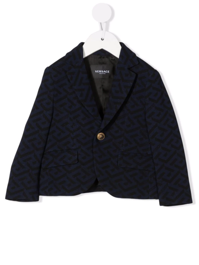 Versace Babies' Monogram-print Single-breasted Blazer In Black